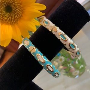Turquoise white and gold enamel bracelet